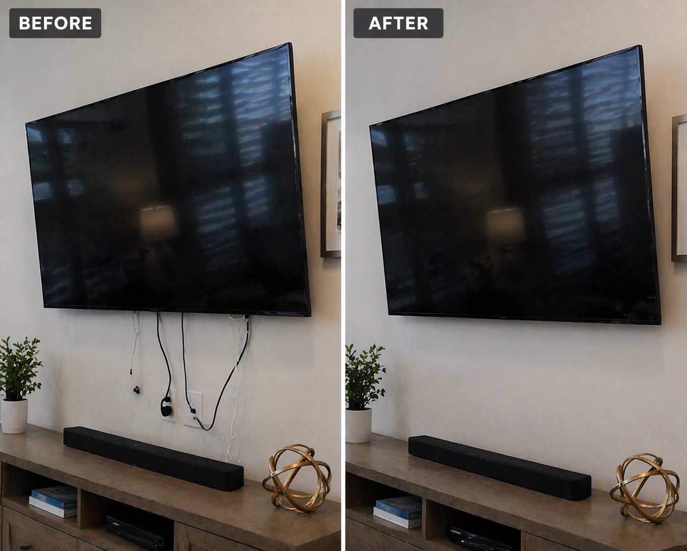 Before and after wire concealment