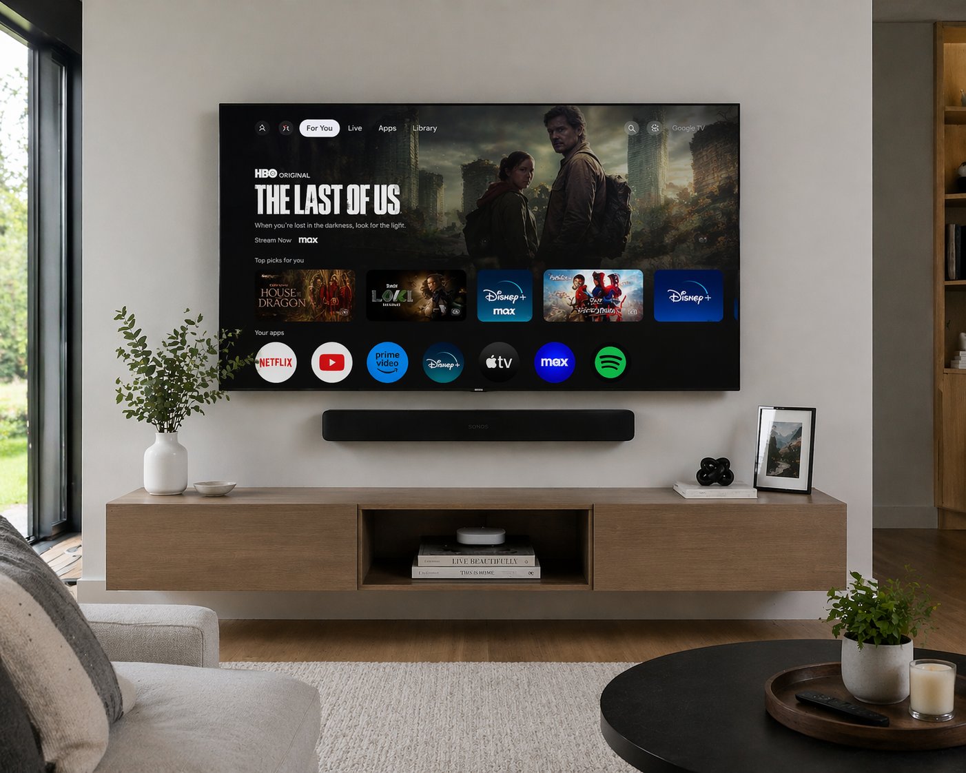 Living room soundbar mount
