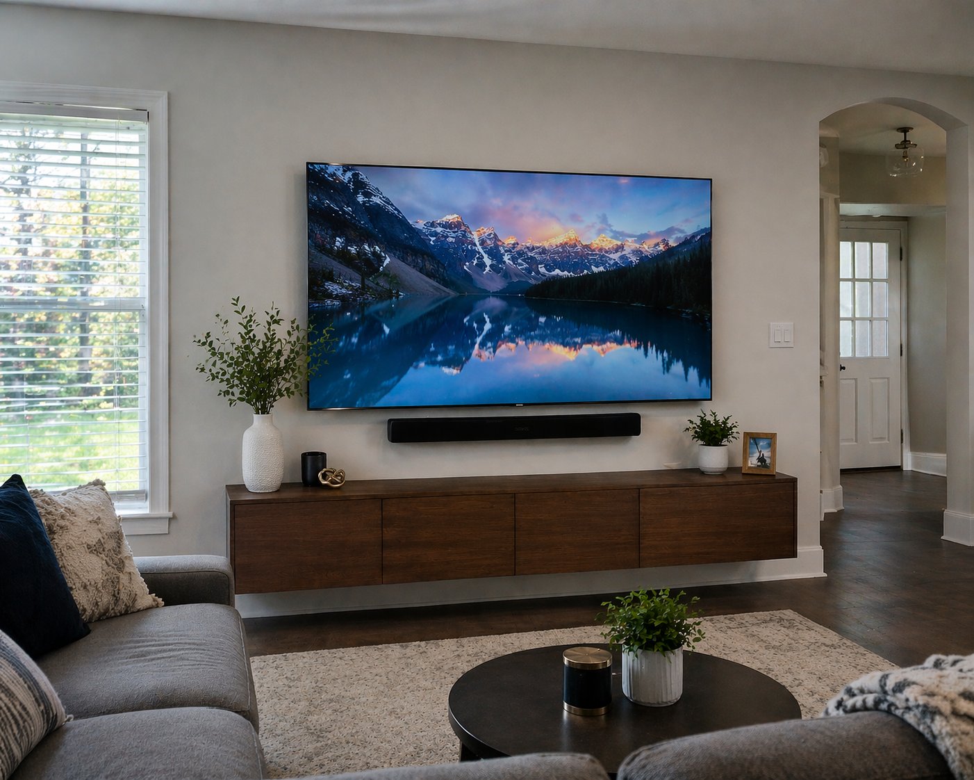 Wall mounted TV and soundbar