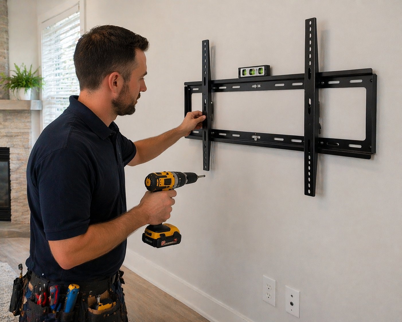 Technician installing TV bracket